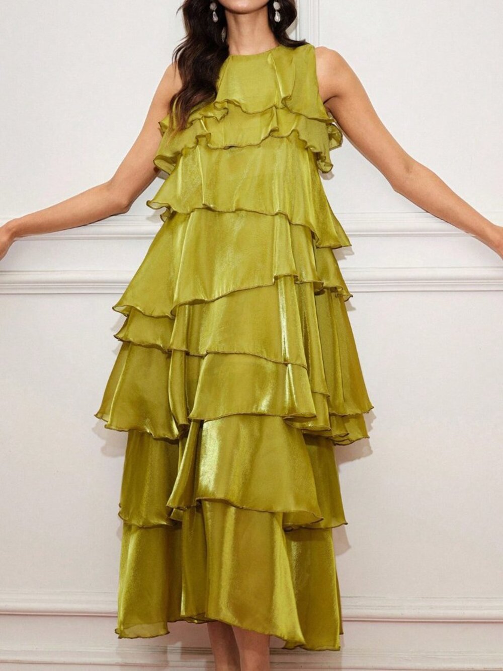 Green Party Women's Asymmetrical Ruffle Long Dress - Picture 1 of 7